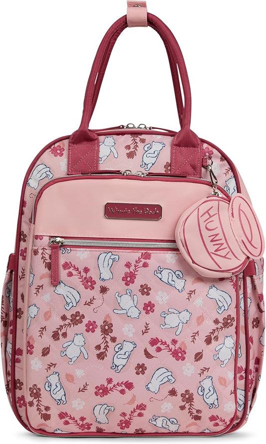 Disney Diaper Bag Backpack with Changing Pad Winnie the Pooh – 16” Nylon Baby Bag for Parents, Insulated Bottle Holders, Multiple Storage Pockets