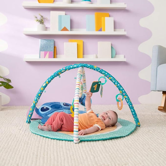 Bright Starts Disney Baby Stitch Party in Paradise Play Gym & Mat, Includes 5 Take Along Toys with Removable Stich Plush, Ages 0M+