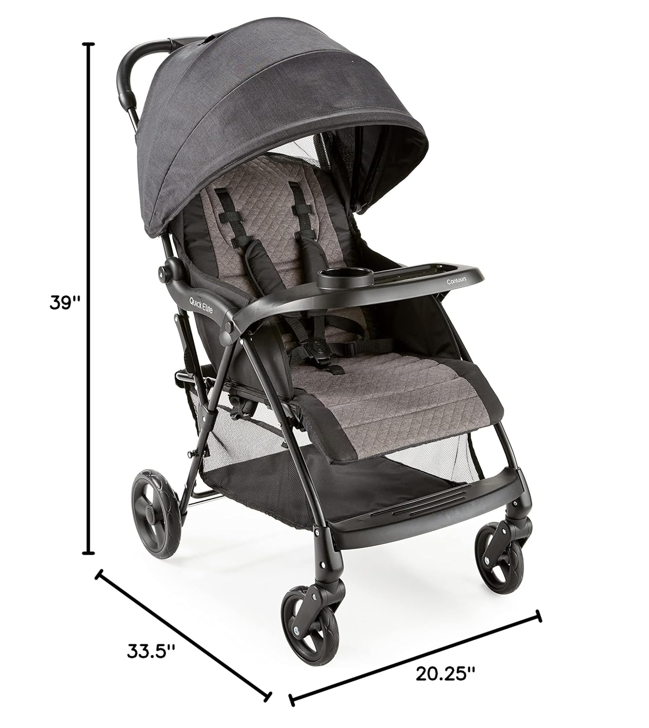 Contours Quick Elite Baby Stroller, Lightweight Compact Travel Stroller, Toddler Stroller, Infant Car Seat Compatibility, Multi-Position Seat Recline, Sun Canopy, 5-Point Safety Harness -Eclipse Black