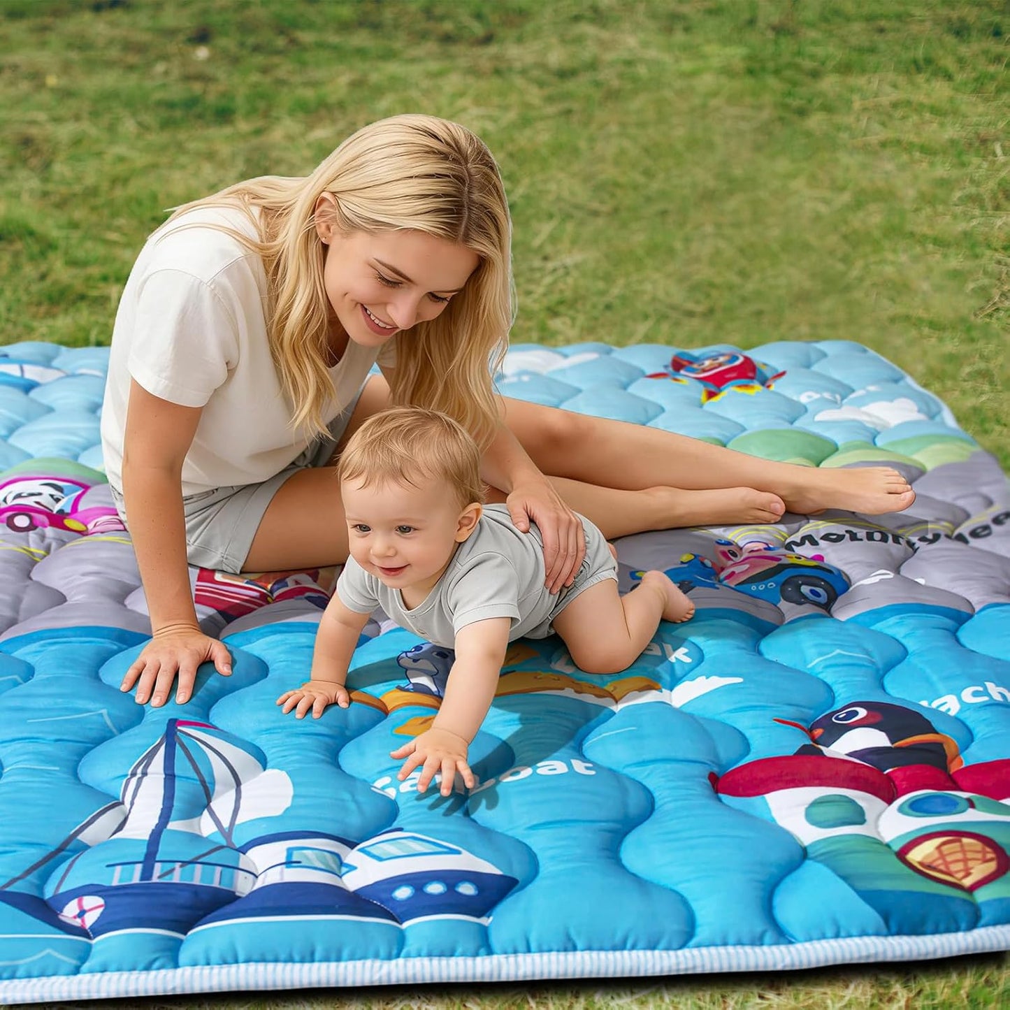 Baby Play Mat, 50x50 Playpen Mat with Super Soft Touch, Activity Mats with Upgraded Anti-Slip Bottom, Machine Washable Crawling Mats for Floor & Picnic (Animal Alphabets)