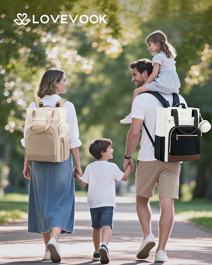 LOVEVOOK Diaper Bag Backpack, Large Capacity Portable Baby Bag with Foldable Diaper Changing Pad, Waterproof Baby Diaper Bags Gift for Mon Dad, Ivory Ebony