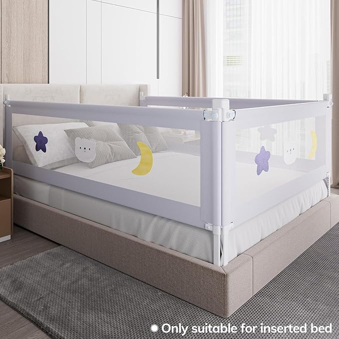 omzer 3-Piece King Size Bed Rail for Toddlers - Toddler Bed Rails with Double Child Lock, Bed Rail for Baby Kids with Pattern, Height Adjustment Guardrail for King Size Bed, 78.7x78.7x74.8”