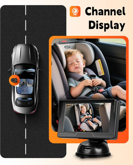 Rimoody Baby Car Camera for Backseat, 4.3'' HD Display Baby Car Mirror with Night Vision Feature, Wide View Angle, Reusable Sucker Bracket, Easy Install 360° Adjustable Display