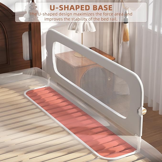 FigTime Bed Rail for Toddlers, Baby Bed Rail Guard for Kids, Toddler Bed Rails with Reinforced Anchor Fit, Height Adjustable & Foldable Bed Rail Guard for Twin, Full, Queen & King Beds (Grey, 59IN)