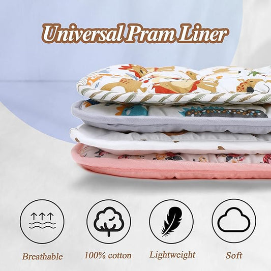 Baby Stroller Cushion,Infant Car Seat Insert-Reversible Universal Breathable and Soft Newborn Stroller Mat,100% Cotton Cover Toddler Seat Pad Liner-34x78cm,1 Pack(Bears)