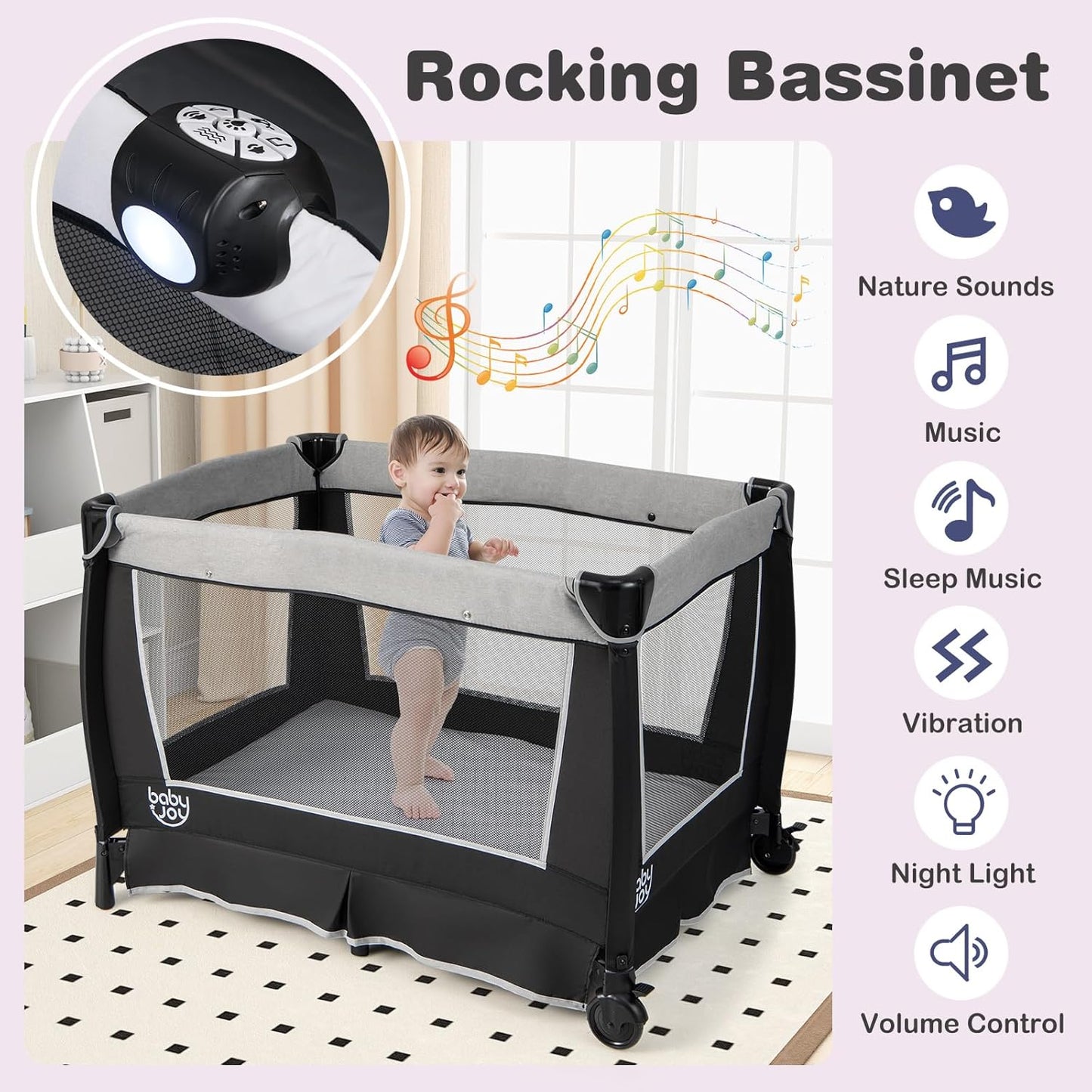 BABY JOY 5 in 1 Pack and Play, Portable Nursery Center Baby Playard w/Bassinet & Diaper Changing Table, Bag, Infant Bassinet Crib Activity Center for Baby Toddlers Indoor Outdoor (Royal Blue, Classic)