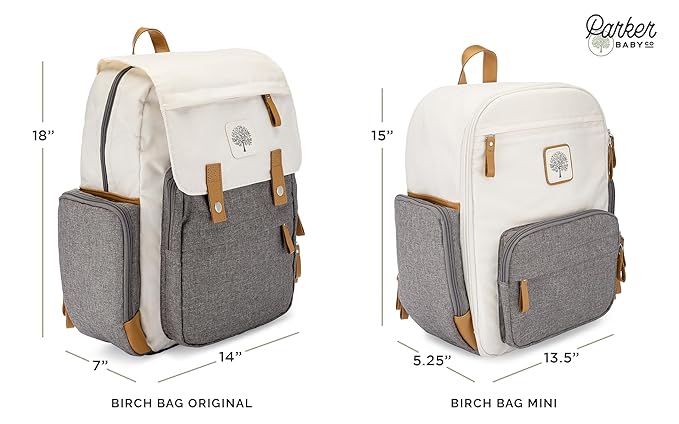 Parker Baby Diaper Backpack - Full Zip Diaper Bag with Insulated Pockets - Gray