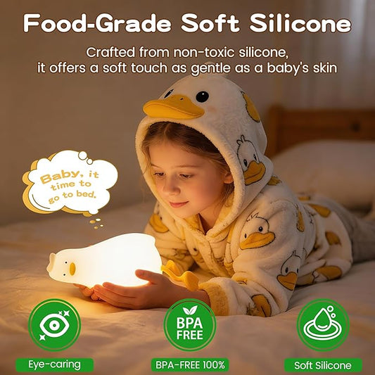 Lying Flat Duck Night Light,Cute White Elephant Gifts,Existential Crisis Duck Lamp,Silicone Squishy Animal Nursery Nightlight, Dimmable/Rechargeable Bedside Touch Lamp, Duck Gifts for Baby Kids Mom