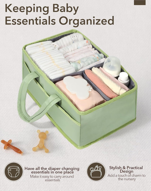 URMYWO Diaper Caddy Organizer - Portable Baby Diaper Caddy with Handle, Large Nursery Organizer Storage Basket for Newborn Essentials, Baby Registry Must Have Shower Gift for Home and Car Travel
