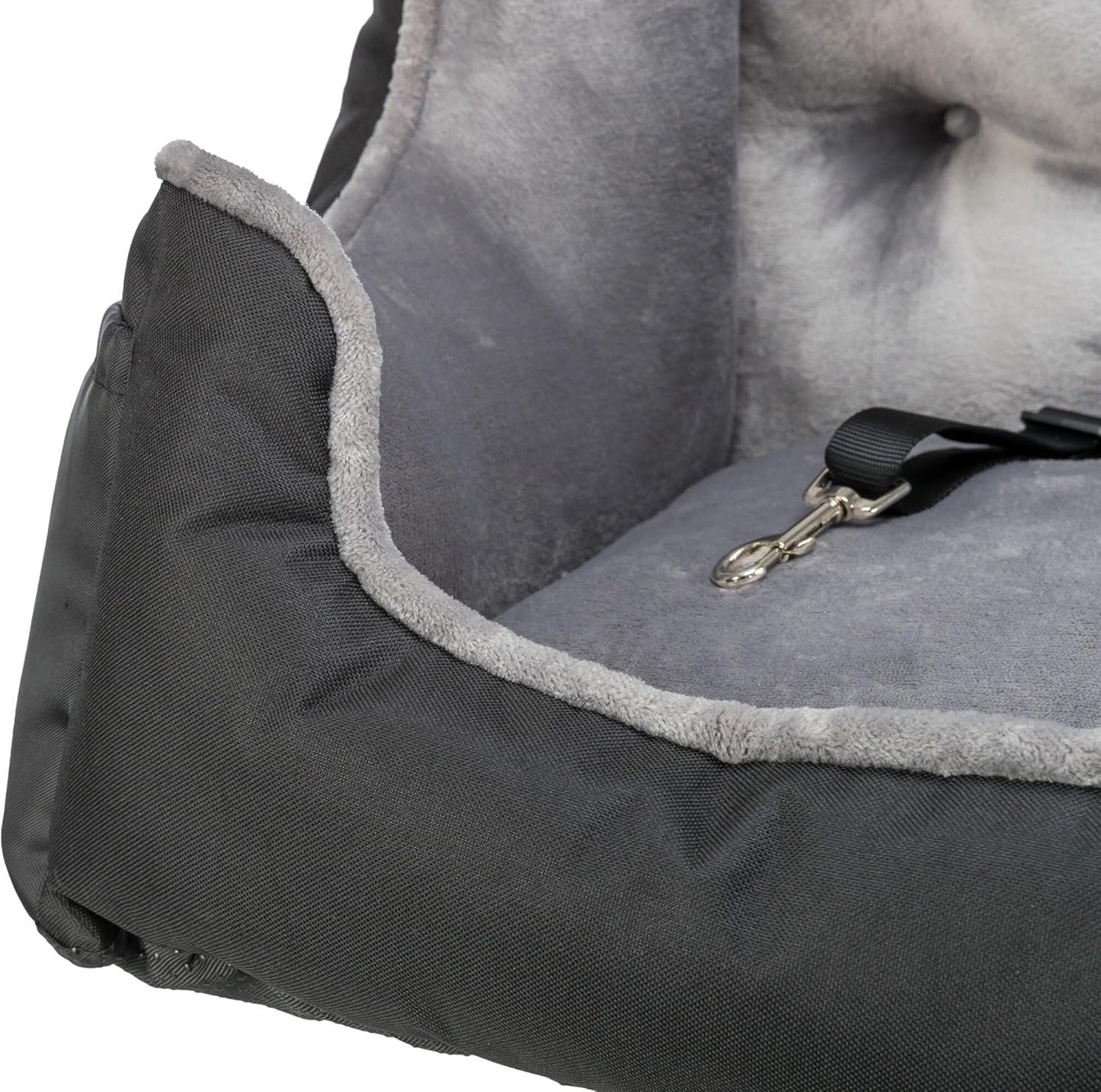 Trixie Convertible Lite Dog Car Seat 19.7 x 14.6 x 15.7 in – Cozy Booster with Safety Tether, Seat-Belt Straps & Side Pockets – Raised Travel Bed with Washable Cushion