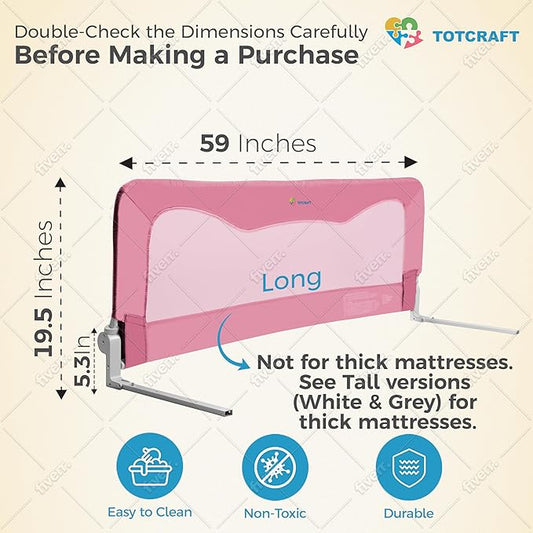 TotCraft Bed Safety Rails for Toddlers - Bed Rail Guard for Queen, King, Full Szie, Twin Mattress Bed (Pink, 59x19.5 Inch (Pack of 1))