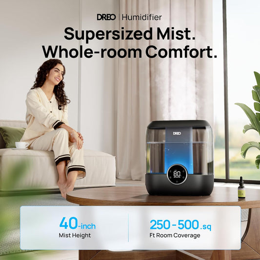 DREO Humidifiers for Bedroom, 6L Easy to Fill & Clean, 60H Runtime for Large room, 28 dB Quiet Cool Mist Air Humidifier for Plant, Baby Nursery, Home, Indoor, Night Light, Precise Humidity Control