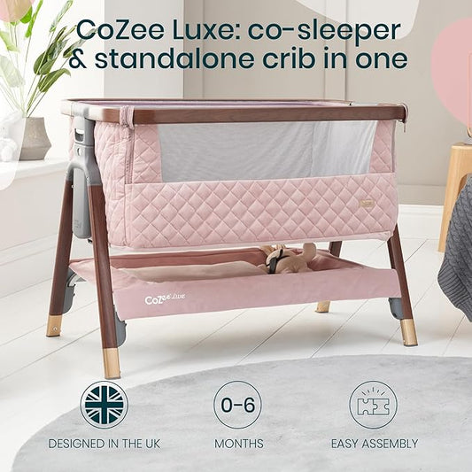 Tutti Bambini CoZee® Luxe Bedside Bassinet & Sleeper - Baby Bassinets Bedside Sleeper, Portable Crib & Adjustable Crib for Newborns, Travel Case, Must-Have Baby Essentials, 0-6 Months (Walnut/Blush)