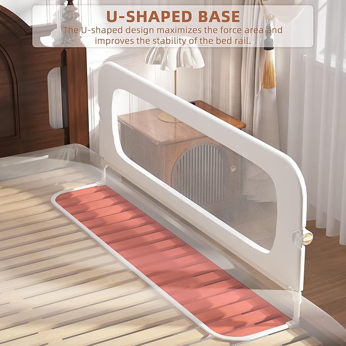 FigTime Bed Rail for Toddlers, Baby Bed Rail Guard for Kids, Toddler Bed Rails with Reinforced Anchor Fit, Height Adjustable & Foldable Bed Rail Guard for Twin, Full, Queen & King Beds (White, 59IN)