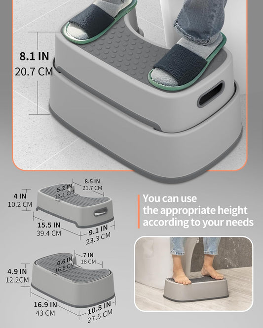 MR.SIGA Toilet Stool Squat Adult, Bathroom Stool Heavy Duty, Anti Slip Toilet Step for Bathroom, Toddler Step Stool for Kids, Off-White & Dark Gray