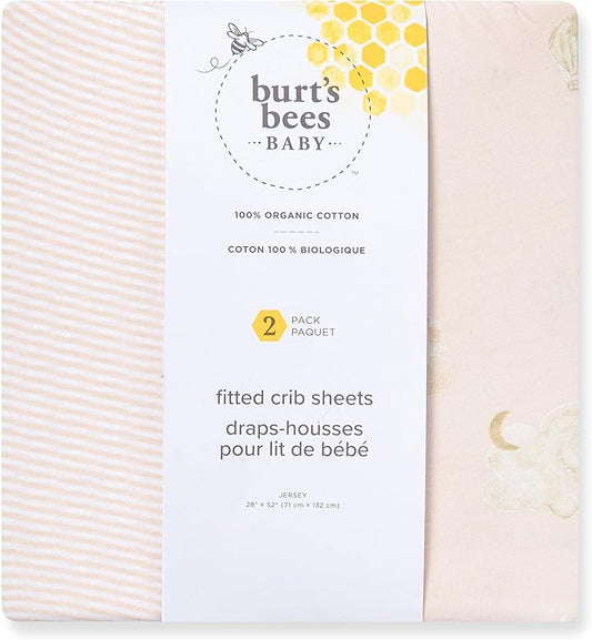 Burt's Bees Baby Essential Organic Cotton Fitted Crib Sheet, Breathable for Boy Girl Standard Crib & Toddler Mattresses