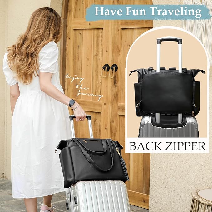Omanmoli Diaper Bag Tote Leather Diaper Bag Backpack LargeBaby Diaper Bag 14 Diaper Bag Organizing Pouches,Changing Pad,Crossbody Strap,4 Insulated Pockets,Black