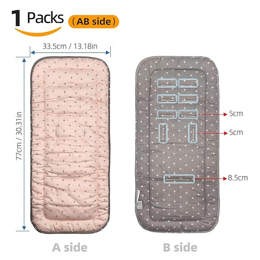 Baby Stroller Cushion,Infant Car Seat Insert-Reversible Universal Breathable and Soft Newborn seat Liner for Stroller,100% Cotton Seat Pad Liner for Newborns-34x78cm,1 Pack(Pink+Grey Cross)
