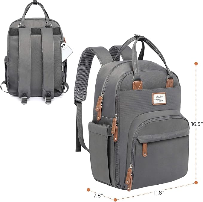 RUVALINO Diaper Bag Backpack, Multifunction Travel Back Pack Maternity Baby Changing Bags, Large Capacity, Waterproof and Stylish, Iron Gray