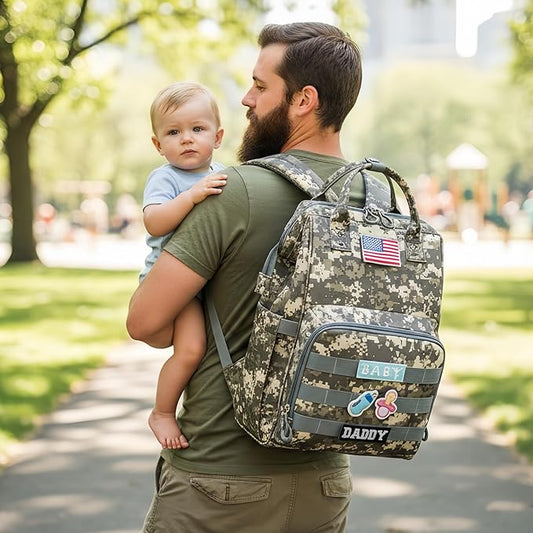 Diaper Bag Backpack for Dad and Mom with USB Charging Port Stroller Straps and Insulated Pocket,army military Travel Nappy Backpack for Daddy/Mommy (Camo)