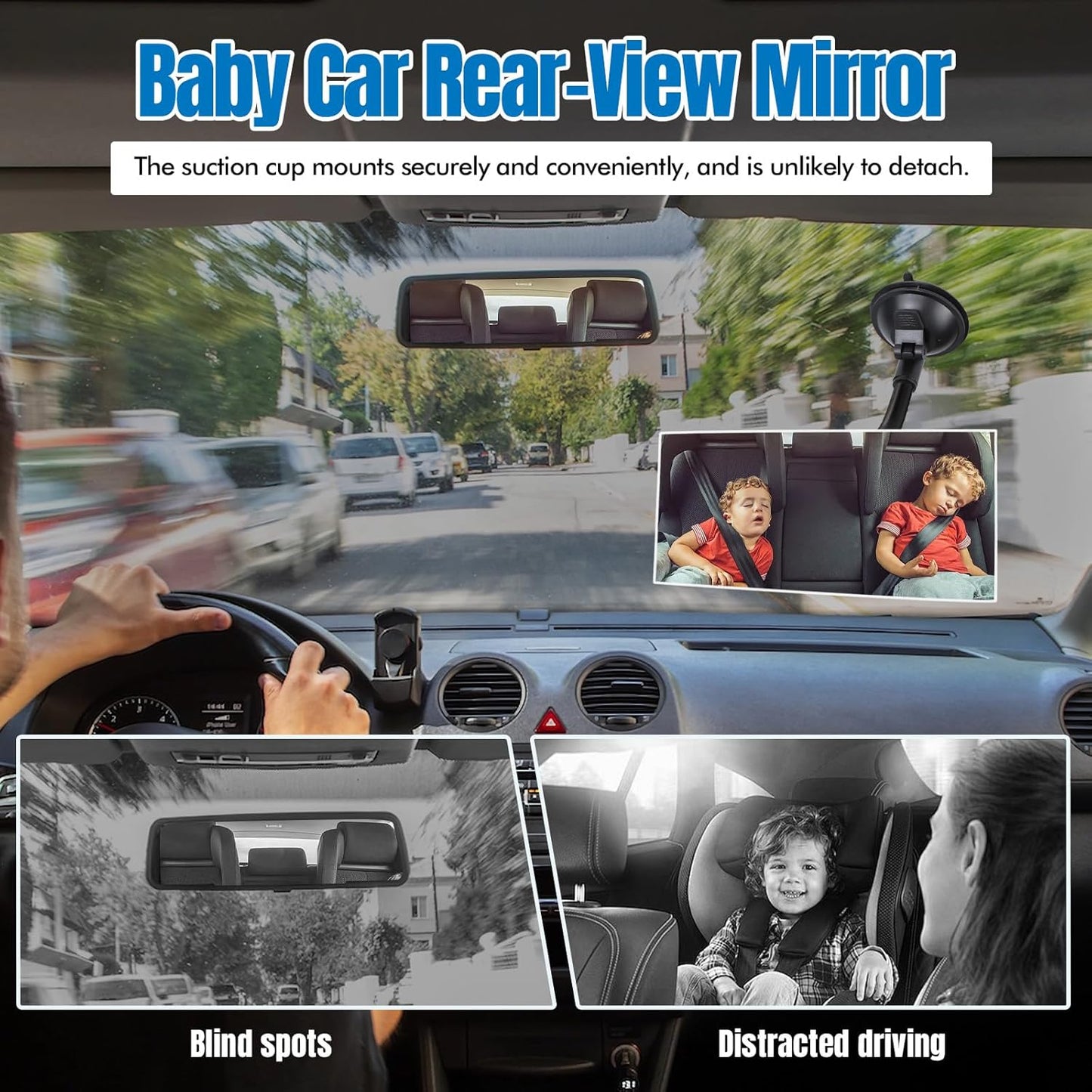 Hovom Suction Cup Baby Car Mirror, Rear Facing Baby Mirror for Cars, 360° Adjustable & HD Wide Angle Convex Interior Rear View Mirrors for Windshield, Universal Car Accessories