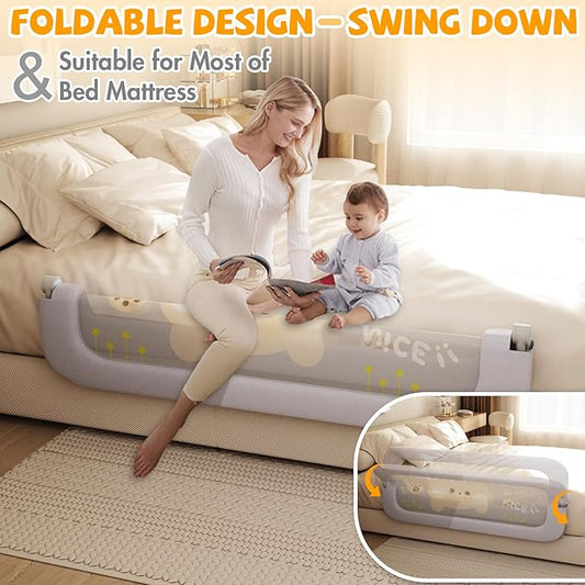 Bed Guard Rail for Toddlers - 60 inches Lift Foldable Toddler Bed Rails for Kids - Safety Baby Bed Rail Guard with Reinforced - Great Fit for Kids Twin Double, Full Size, Queen, King Size Bed