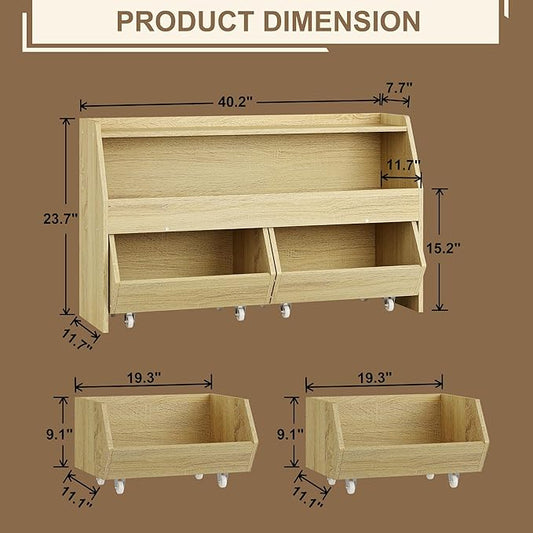 Fulhope Toy Storage Organizer for Kids, Toy Storage Cabinet with Drawers, Boys and Girls Toy Shelf with Wheels, Toy Organizer Kids Bookshelf with Storage for Nursery, Playroom, Bedroom (Burlywood)
