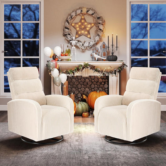 DUMOS 360°Swivel Nursery Chair, Comfy Chair for Bedroom, Rocking Chair with Thickened Seat Cushion, High Back Sofa Chairs for Living Room, Nursery Room and Reading Room, Beige
