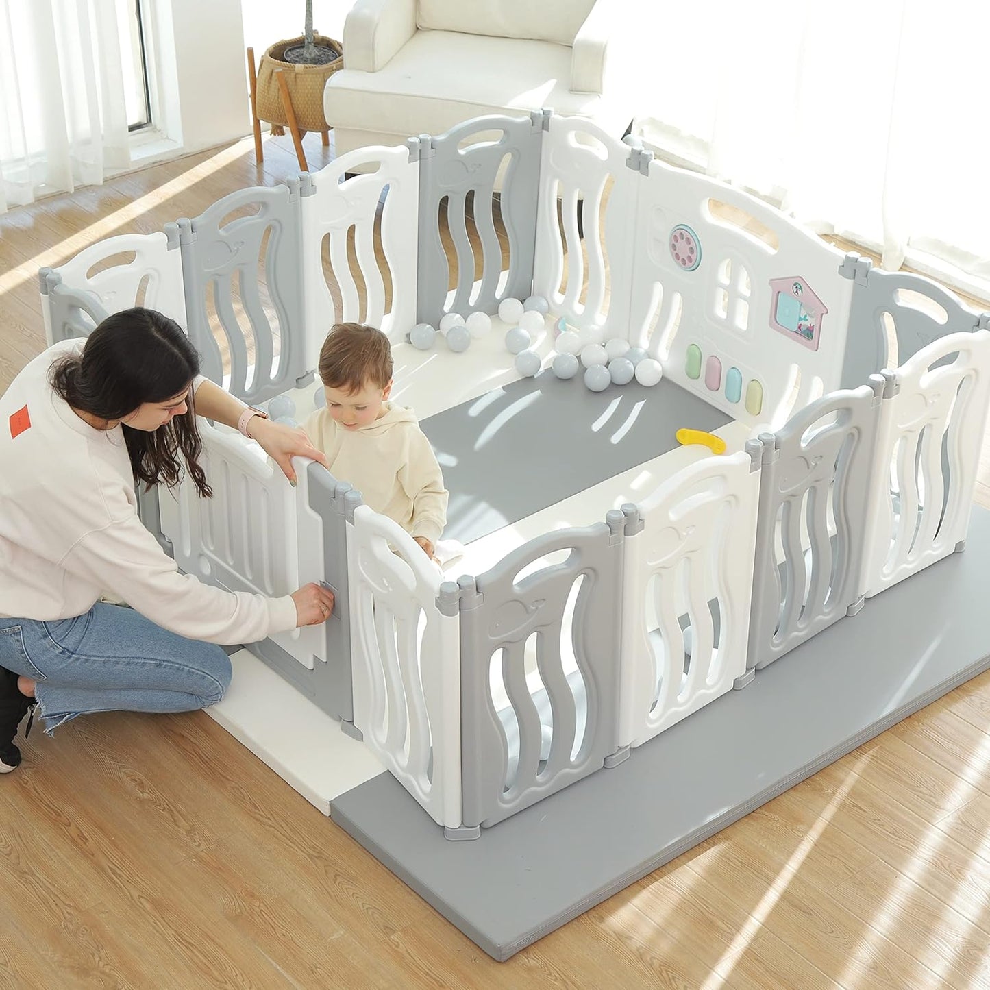 Baby Playpen Kids Activity Centre Safety Play Yard Home Indoor Outdoor New Pen (Multicolour) (White) (Macarons Classic Set 14 Panel)
