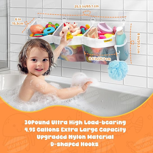 Bath Toy Organizer 3 Compartment Bath Toy Storage Bag Shower Caddy Quick Access Bathtub Toys Holder Baby Shower Games Tub Quick Dry Baby Bathroom Toys Storage Accessory Gray