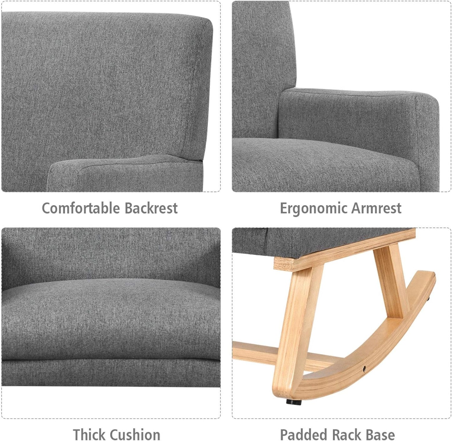 Giantex Upholstered Rocking Chair, Nursery Rocking Chair w/Widened Back, Machine-Washable Seat Cushion Cover, Solid Rubber Wood Frame, Glider Rocker Accent Chair for Living Room, Bedroom, Beige