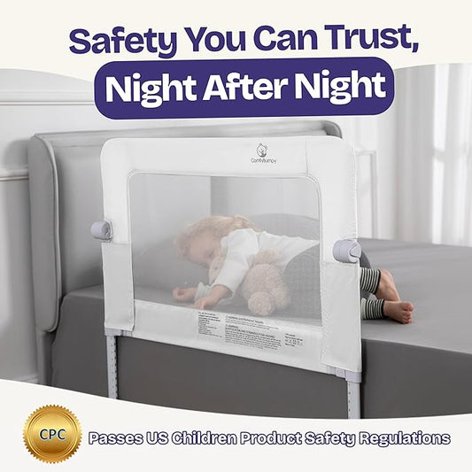 ComfyBumpy Premium Adjustable Bed Rail for Toddlers, Swing-Down Safety Guard, Height Adjusts 24.4"–32.3" H, 35.5" Regular Length, Sturdy Steel & Breathable Mesh, for Twin, Full & Queen, White, 1-Pack