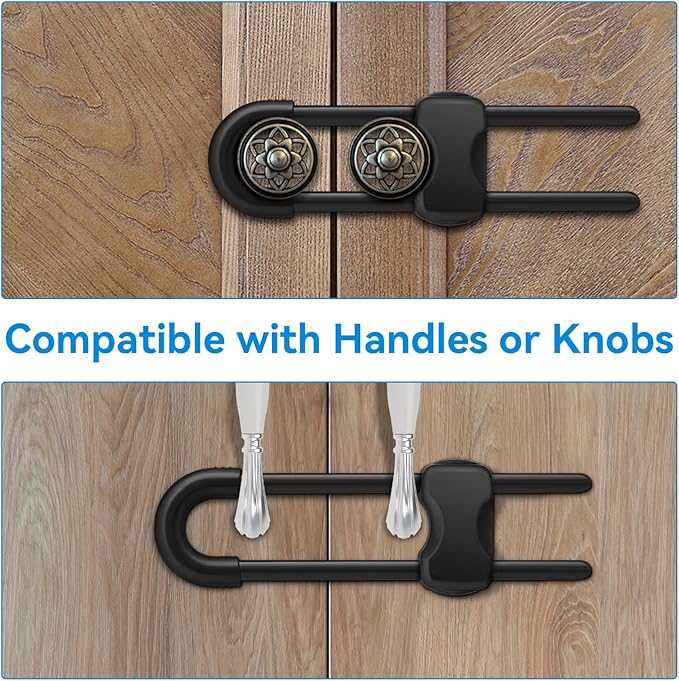 Cabinet Locks Baby Proofing,Child Proof Cabinet Locks,6 Pack Adjustable U Shaped Baby Proofing Cabinets,Child Locks for Cabinets and Drawers (Black)