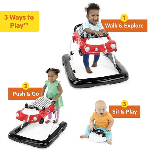 Bright Starts Little Speedster 3-in-1 Car Walker, Red Racer, Baby Activity Walker for Boys and Girls, 6 Months+