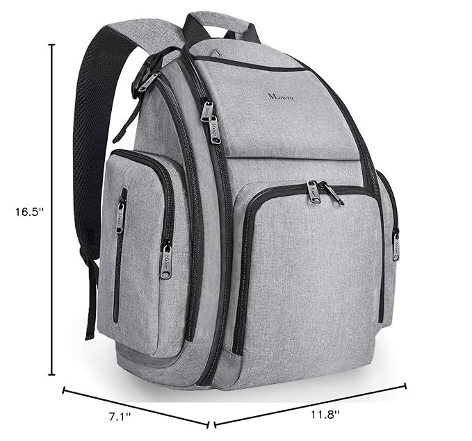 Mancro Diaper Bag Backpack, Large Multifunction Waterproof Travel Baby Changing Bag for Dad Mom with 4 Insulated Pockets and Stroller Straps, Maternity Baby Bag for Boys Girls, Grey
