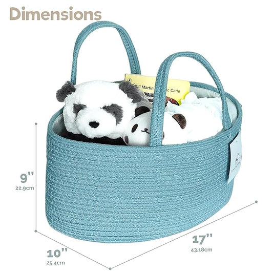 luxury little Diaper Caddy Organizer, Large Cotton Rope Nursery Baby Basket, Changing Table Organizer for Baby Diaper Storage, Portable Car Organizer Removable Divider (Lake Blue, Extra Large)