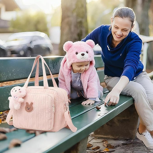 Lushandy Baby Diaper Bag Tote, Mom Bag Crossbody Diaper Bags Baby Travel Bags for Girl Pañaleras Para Bebe (Pink, Large)