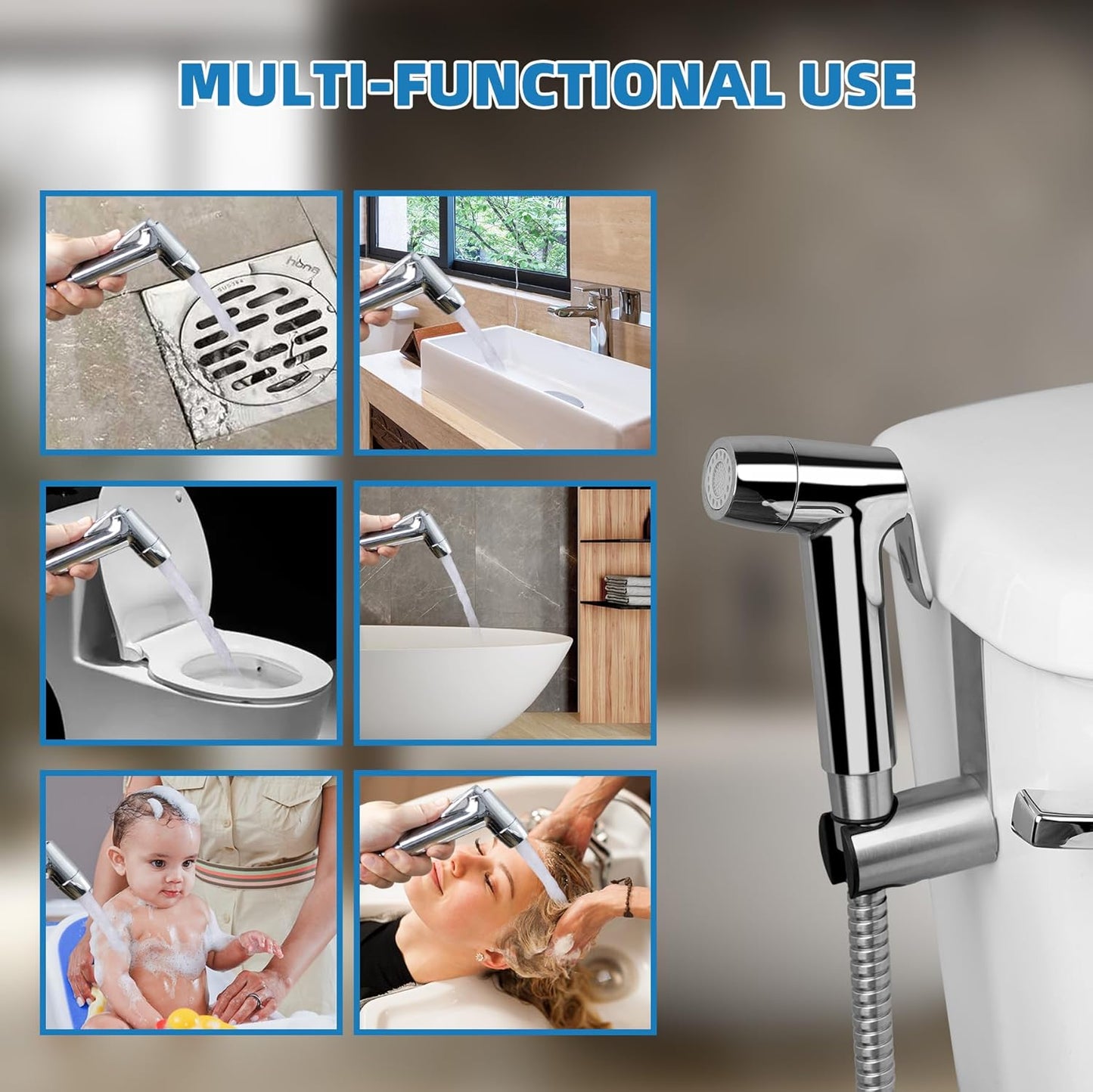 Hibbent Sink Faucet Hose Sprayer Attachment with 10 Adapters - Dual Function Handheld Bidet, Rinser & Shower Head - for Feminine Hygiene, Baby Diaper Cleaning & Pet Bathing