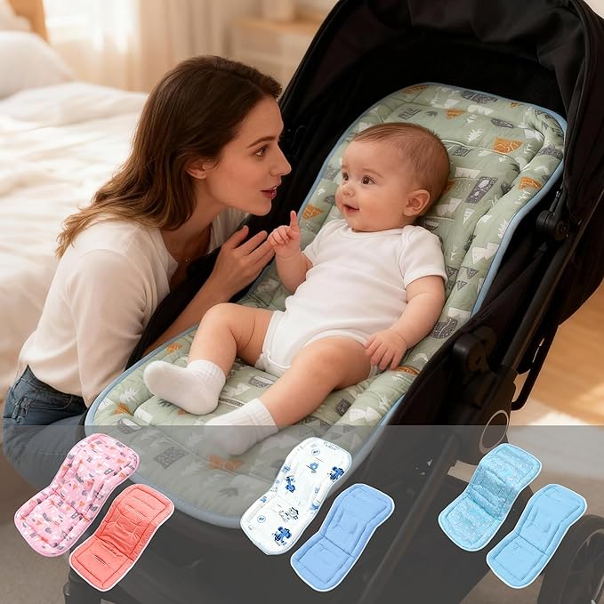Baby Stroller Cushion, Baby Stroller Seat Liners Universal Stroller Liner, 100% Cotton Breathable and Soft Reversible Toddler Infant Car Seat Insert 34x78cm 1 Pack (Dinosaurs)