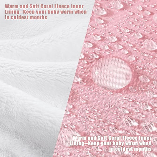 Yoofoss Stroller Cover for Winter, Toddler Stroller Footmuff Universal for Most Stroller, Water Resistant Warm Coral Baby Stroller Bunting Sleeping Bag Pink