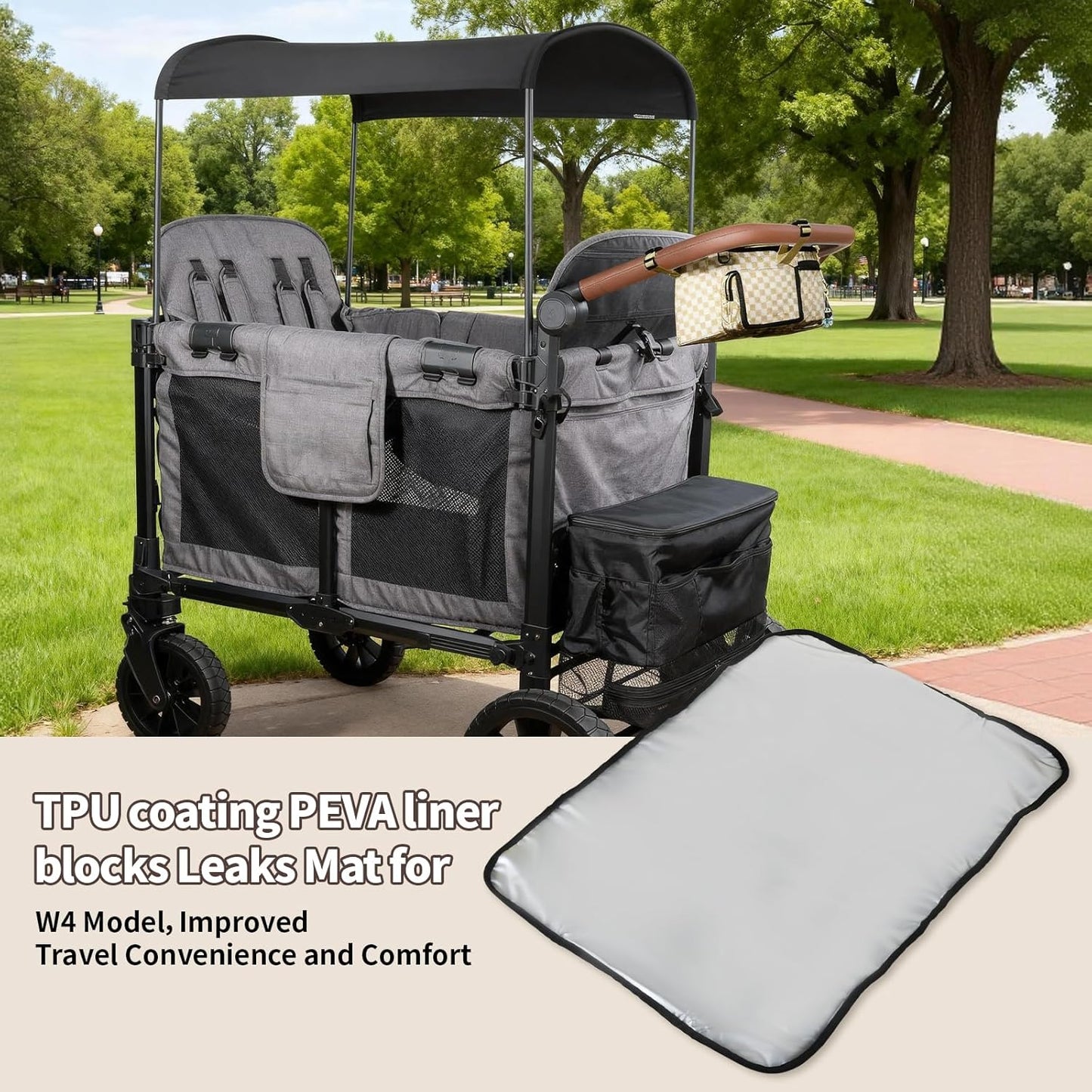 Universal Parent Console Stroller Organizer with Removable Cooler Bag & Changing Mat, Extra Large Wagon Caddy Accessories Fit for Wonderfold W4, Keenz, Jeep, Graco, Double Strollers (Checkerboard)