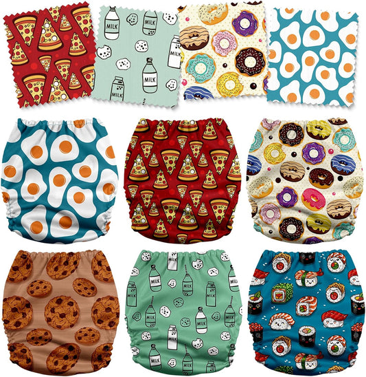 Mama Koala 3.0 Baby Cloth Diapers with 6 Inserts Bundle(Food Meeting), with 2 Pack Reusable Pail Liner