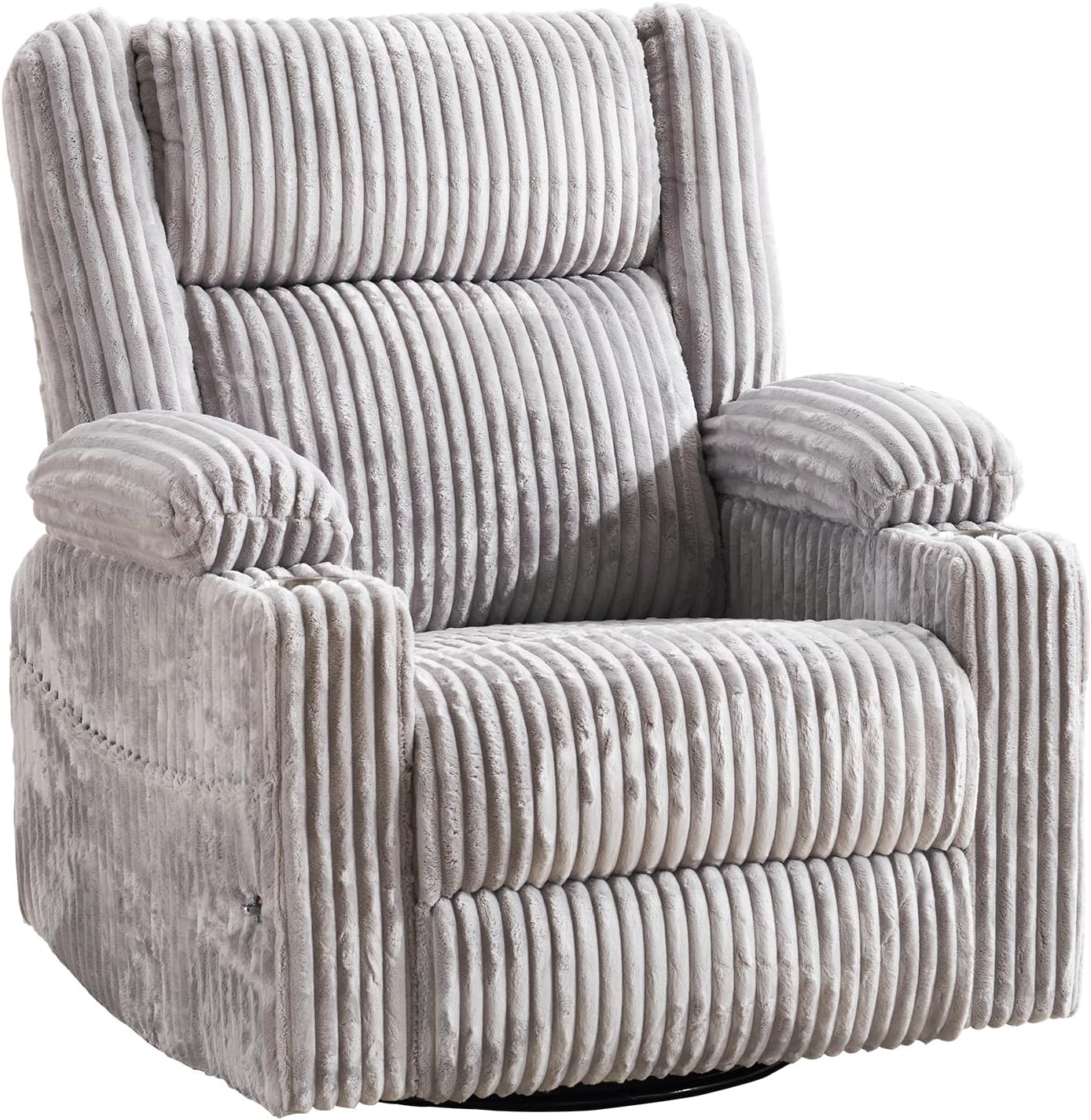 Oversized Power Recliner Chair with Massage and Heat, Swivel Rocker Recliner Chair for Adults with Arm Storage, Nursery Glider Recliner with Adjustable Headrest and Phone Stand, Side Pockets, Beige