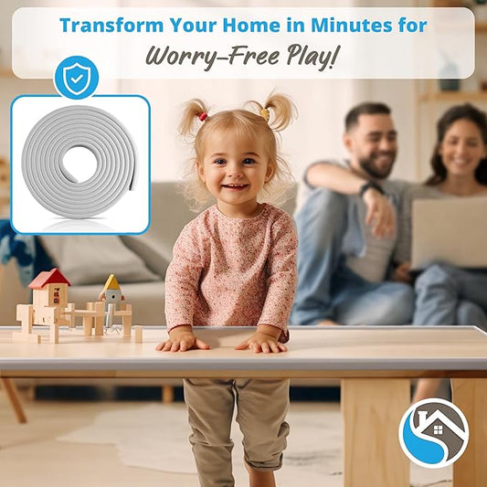 Premium 12ft Edge Protector for Baby, Odorless & Waterproof Foam Cushion with 3M Adhesive Tape, Non-Toxic to Baby Proof Corners and Edges, Wall Corner Protector & Desk Edge Cushion Gray