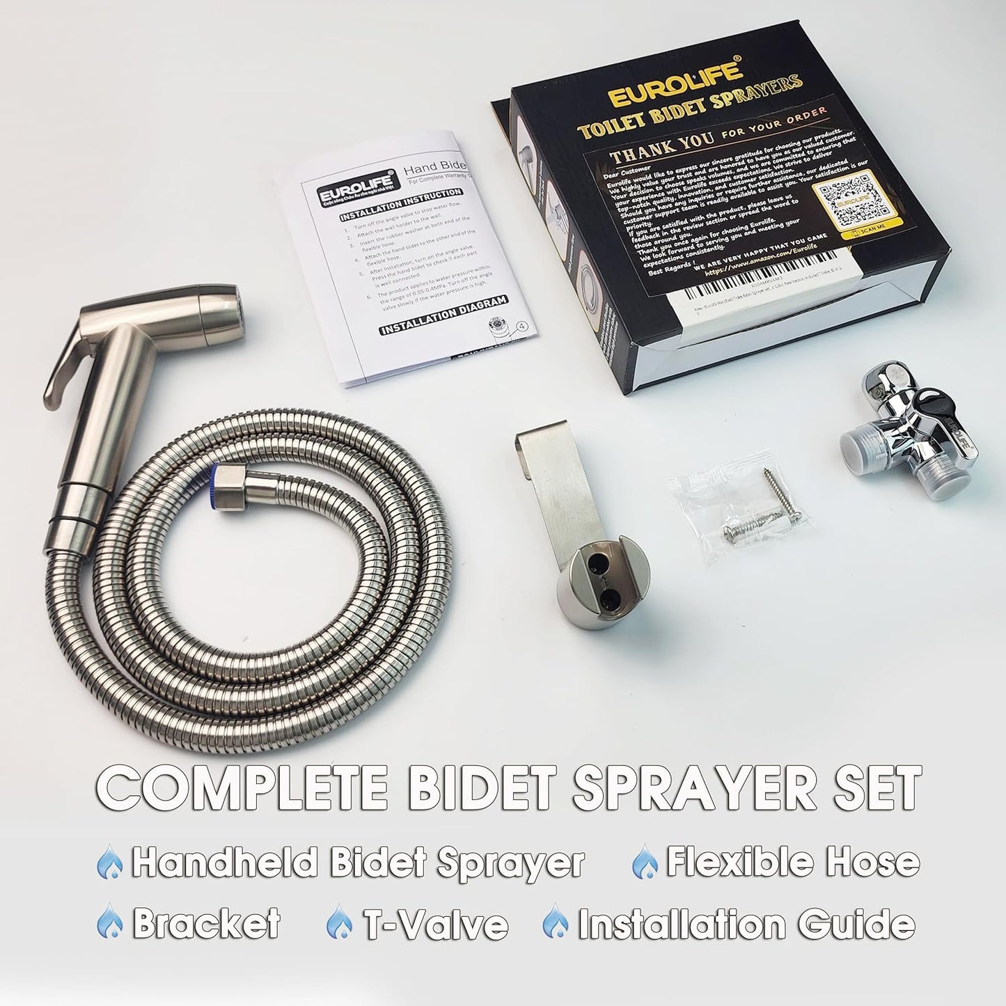 Handheld Bidet Sprayer for Toilet, Dual Spray Modes with Lockable Push Button, High Pressure Bathroom Sprayer, No-Drill Toilet Tank Mount, Stainless Steel Hose Set, Black Finish