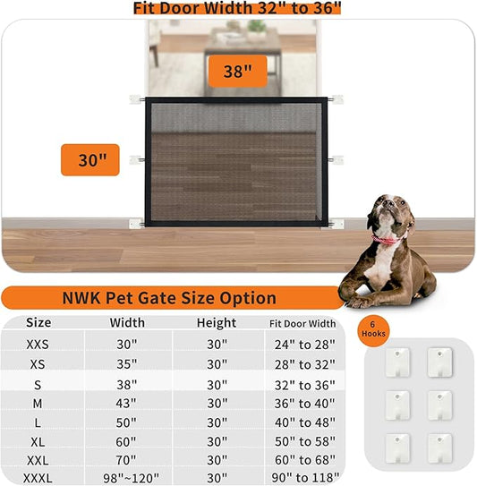 NWK Magic Dog Gate for Stairs Pet Gate for The House Providing a Safe Enclosure for Pets to Play and Rest, 6 Hooks Design (38'' X 30'')