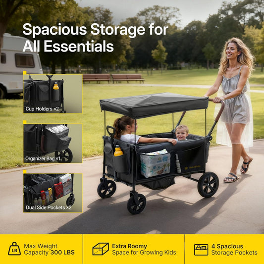 Stroller Wagon for Kids, One-Hand Adjustable Push/Pull Handle, Spacious Storage, 8"/12" All-Terrain Wheels, Canopy with Bug Net, Wagon Stroller for Daily Walks, Short Trips & Grocery Runs