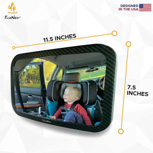 EcoNour Baby Car Mirror - 11.5 x 7.5 inches Safety Seat Mirror for Rear Facing Infant with 360 Degree Rotatable Shatterproof Design - Monitor Your Child While Driving