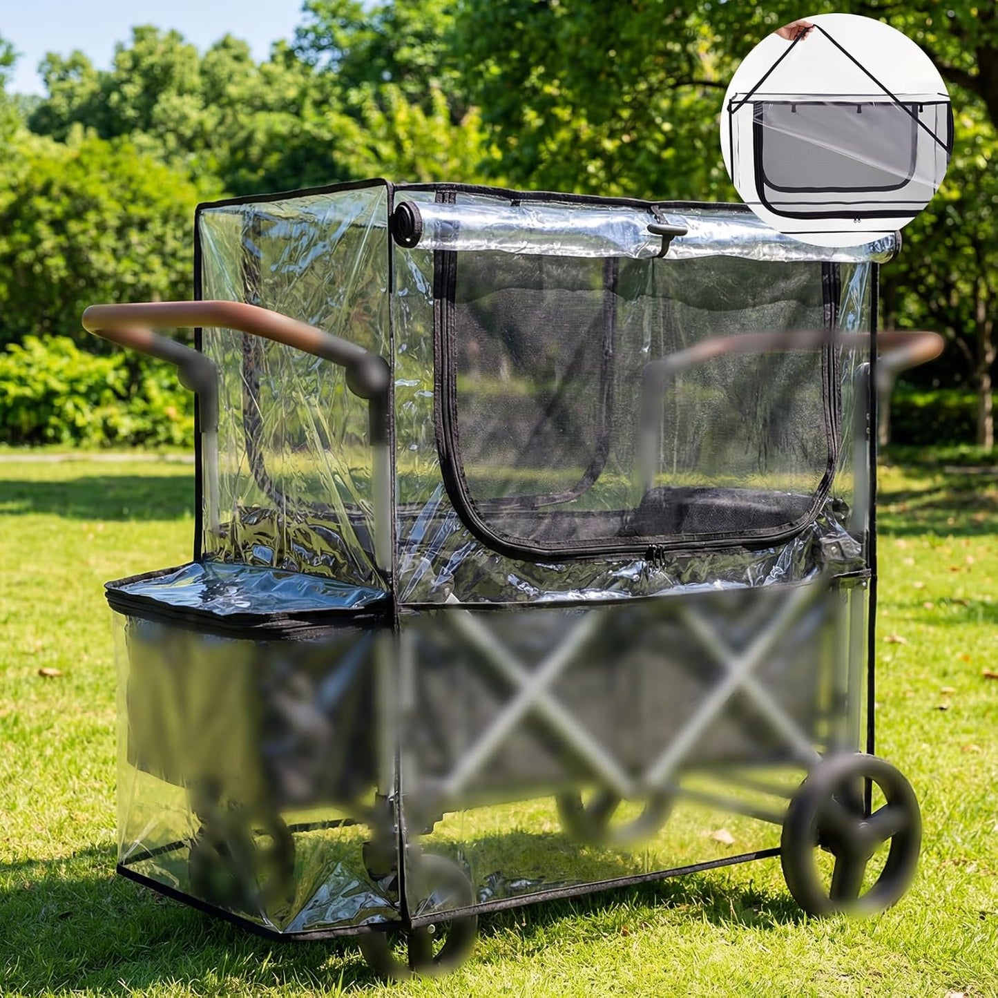Big Size Rain Cover and Mosquito Net 2in1 for Wagon Stroller and Trolley Cart, Rain & Wind Canopy with Window for Camping and Sporting Events, Wagon Stroller Accessories (Cart Not Included)