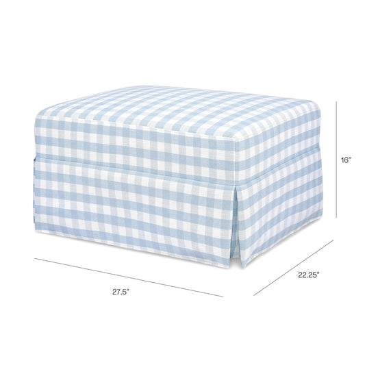 Namesake Crawford Gliding Ottoman in Blue Gingham, Greenguard Gold & CertiPUR-US Certified